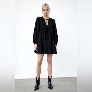 Zara black ruffle pleated smock dress, Size M